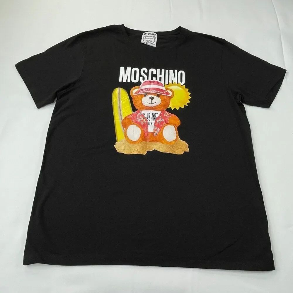 Moschino Couture Teddy bear Sand & Sun Graphic Logo T-Shirt Black Mens XL